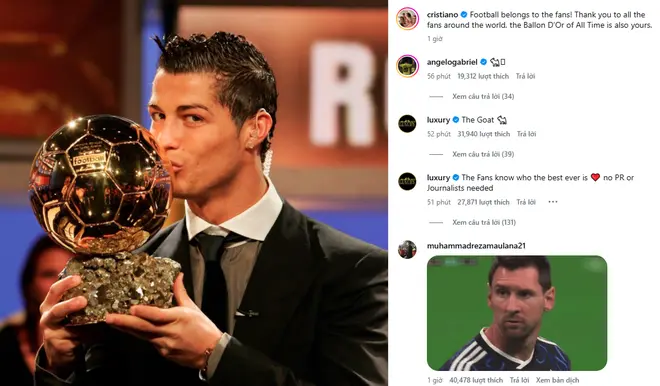 Ronaldo ăn mừng danh hiệu Quả bóng vàng vĩ đại nhất lịch sử